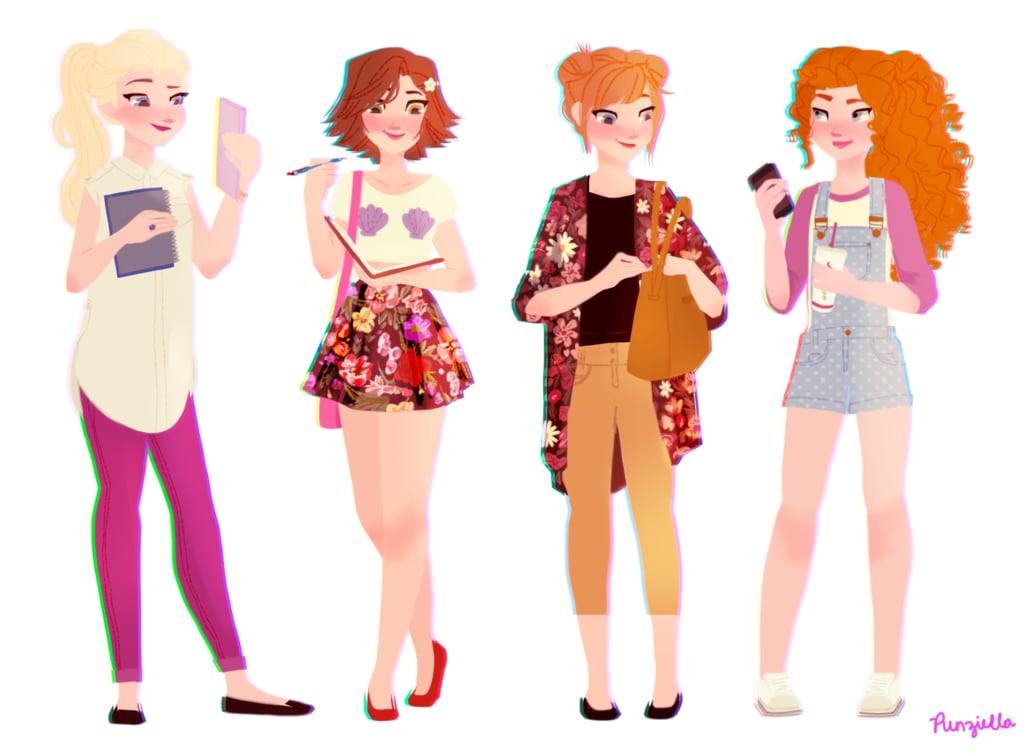 Elsa, Rapunzel, Anna, and Merida