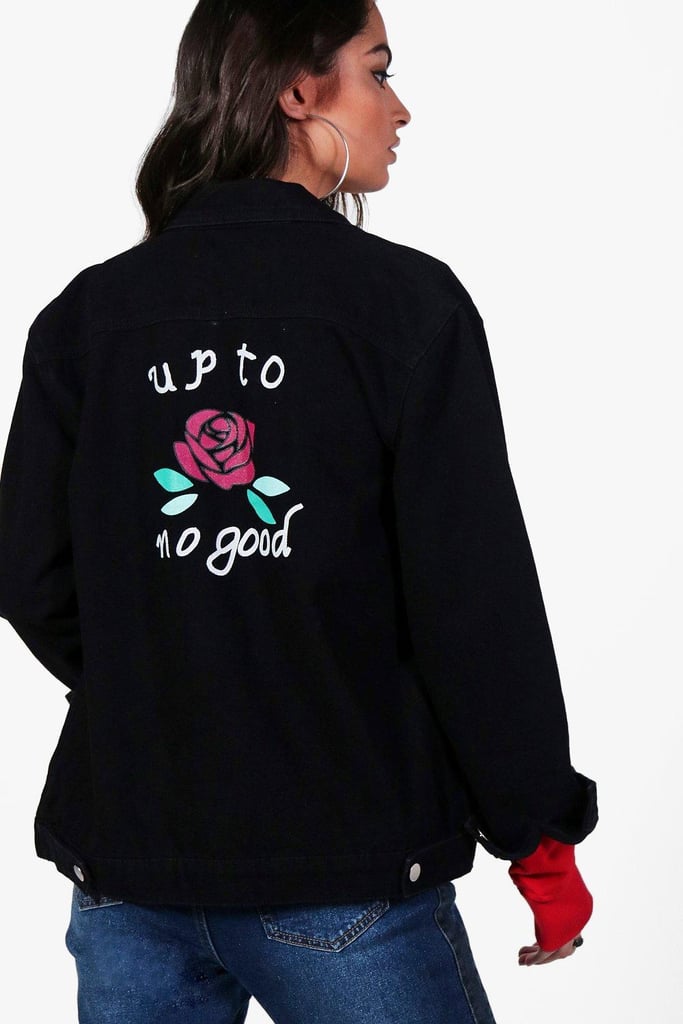 Jodie Oversize Up to No Good Slogan Denim Jacket