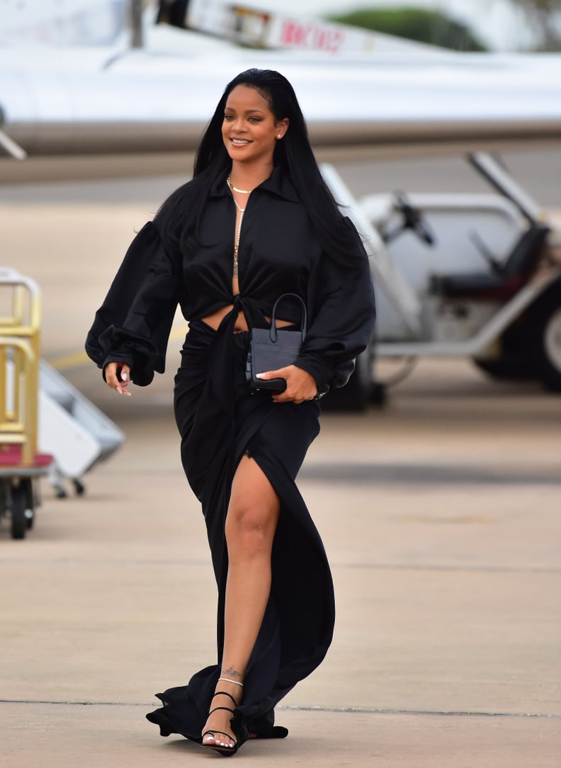 Rihanna Wearing a Black Set in Barbados