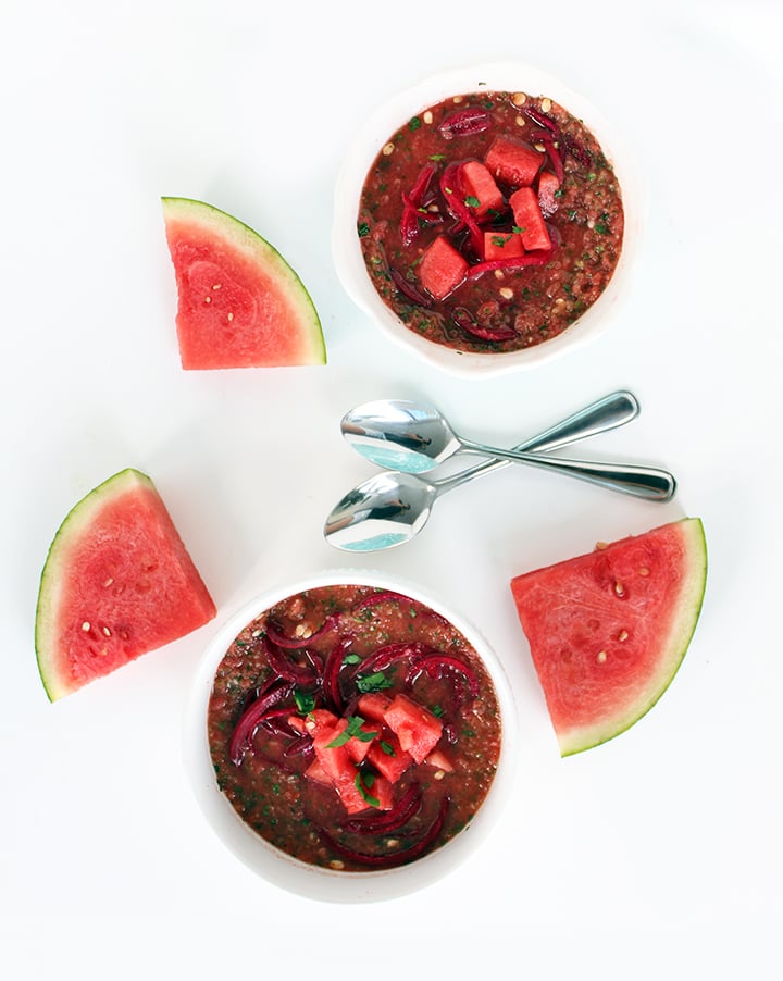 Watermelon Gazpacho With Beet Noodles