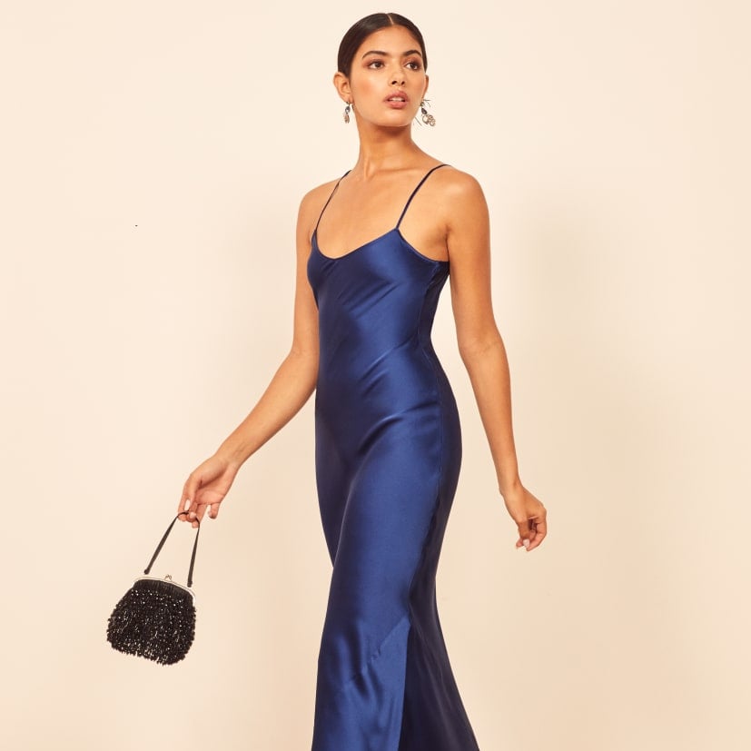 long blue slip dress