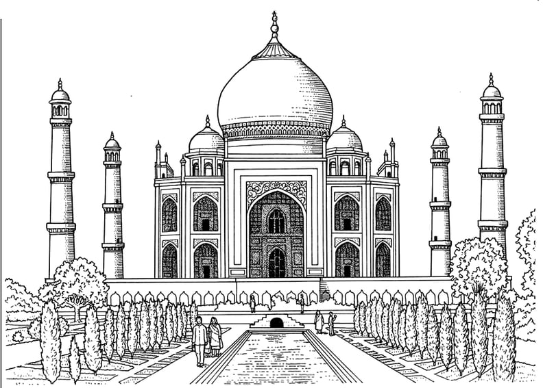 Adult Coloring Page: Taj Mahal