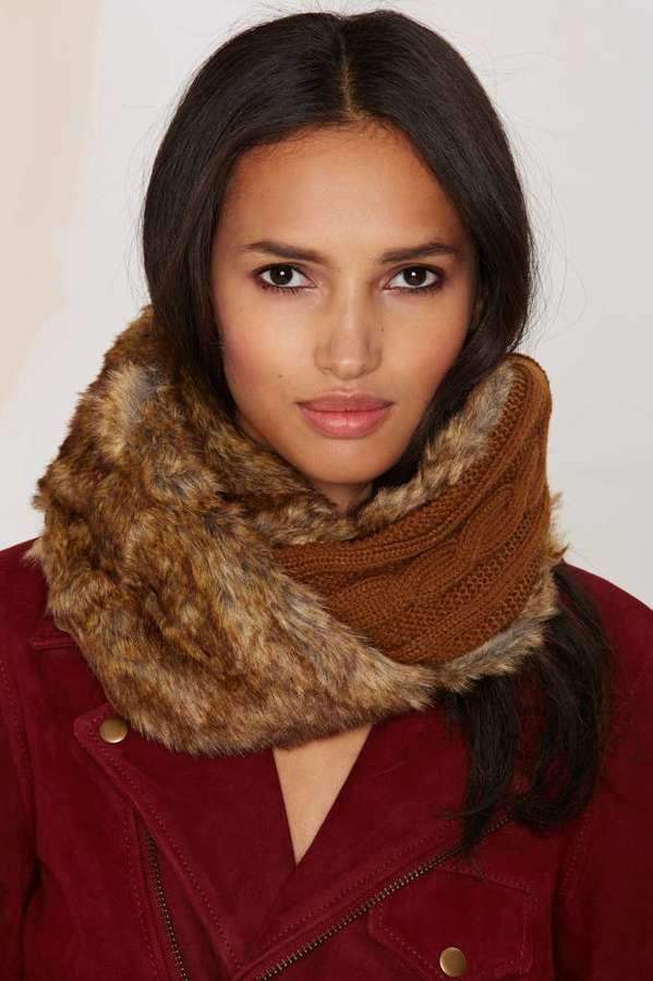 Factory Jaime Faux Fur Cable Knit Infinity Scarf ($38)