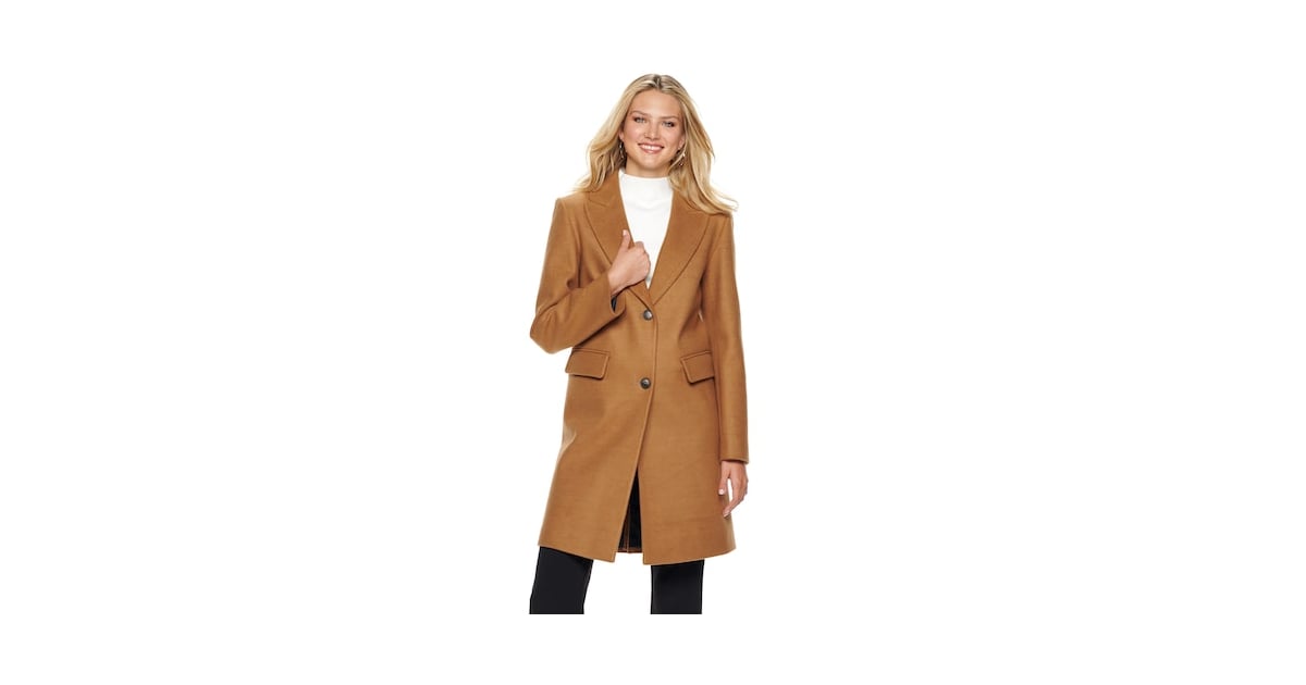 Nine West Single Breasted Wool Blend Walker Jacket Trendy Winter