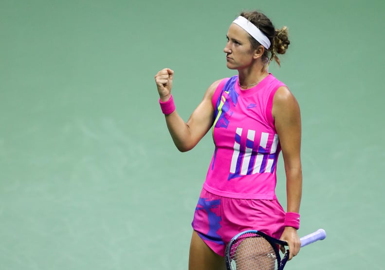 NEW YORK, NEW YORK - SEPTEMBER 10: Victoria Azarenka of Belarus reacts in the third set during her Women's Singles semifinal match against Serena Williams of the United States on Day Eleven of the 2020 US Open at the USTA Billie Jean King National Tennis 