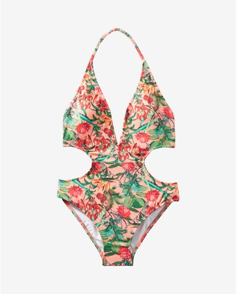 Express Tropical Floral Print Plunge Front Monokini ($75)