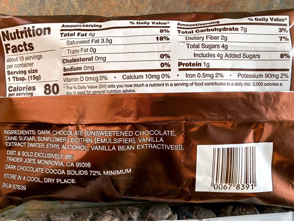 Trader's Joe's Dark Chocolate Chips Nutritional Information