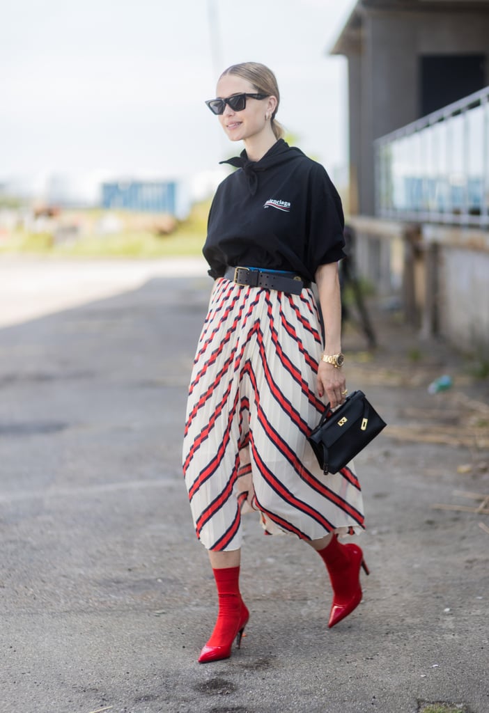 Polish off a flowy skirt and tee with a belt and chic-looking sock ...