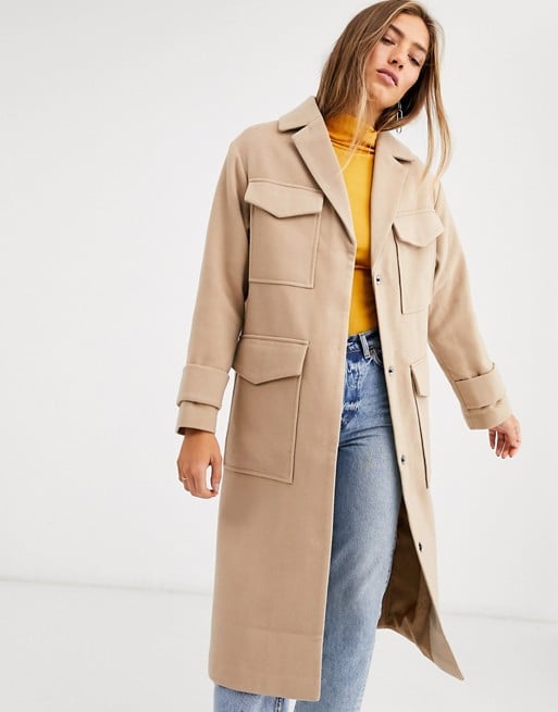 ASOS DEISGN utility twill coat in camel