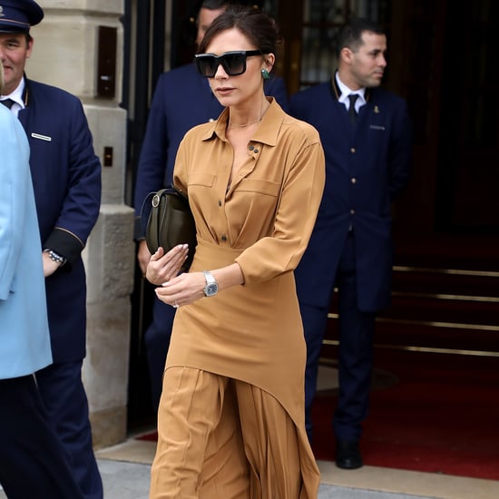 Victoria Beckham Tan Pleated Dress in Paris