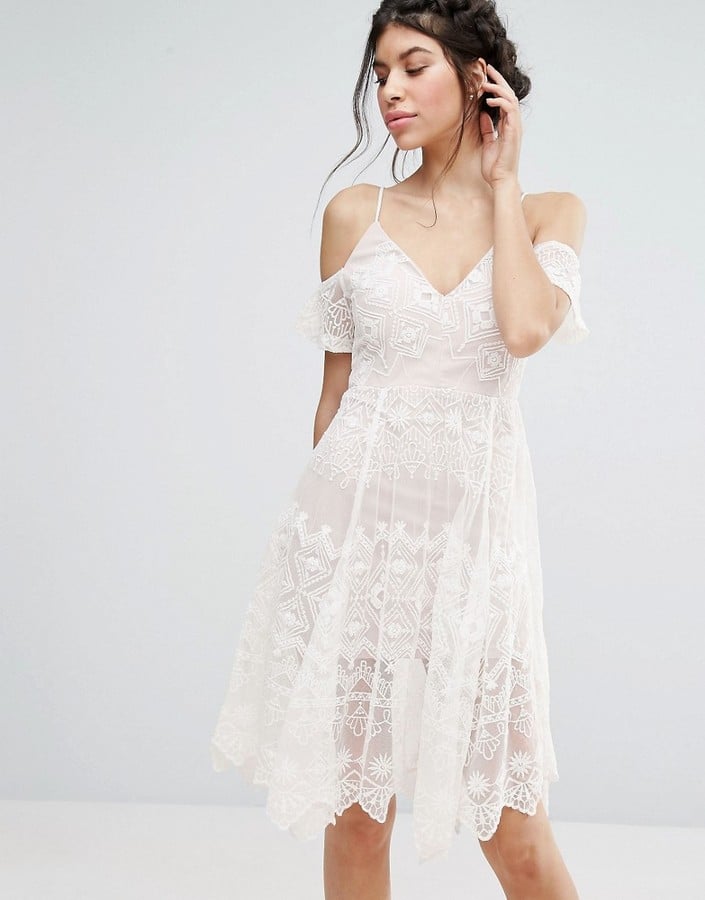 Love Triangle Lace Cold Shoulder Midi Dress | White Lace Dresses For ...