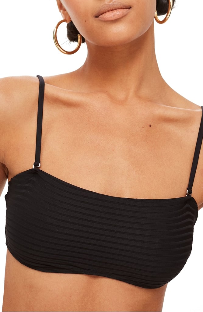 black ribbed bandeau bikini top