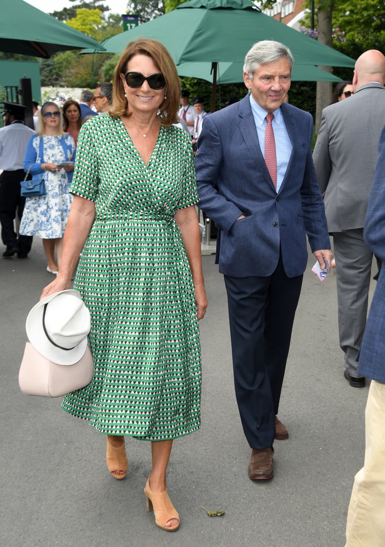 Carole Middleton Wearing a Green Print Scotch & Soda Dress at Wimbledon