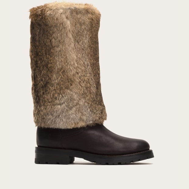Natalie Cuff Lug Fur Boots in Dark Brown