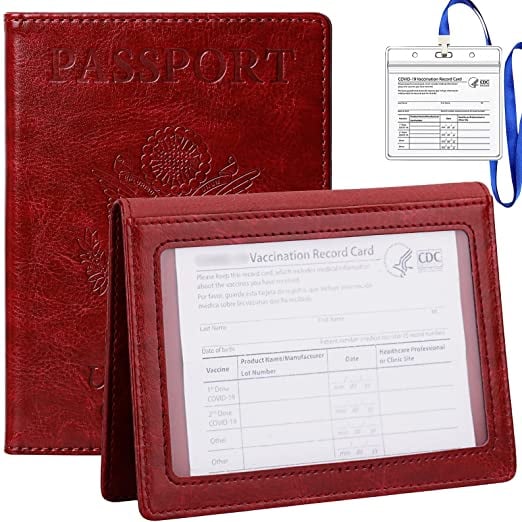 Tigari Passport Cover and Vaccine Card Holder Combo in Wine Red