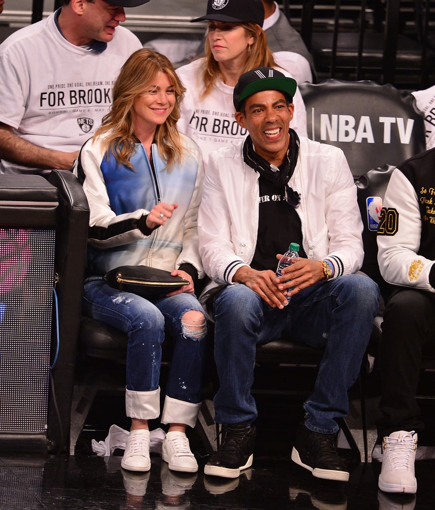 Drake and Ellen Pompeo at a Brooklyn Nets Game