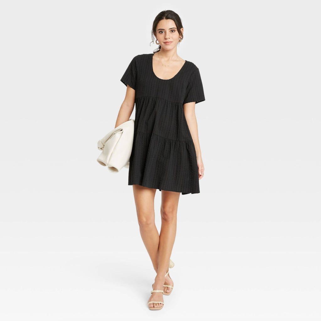 A New Day Flutter Short Sleeve Tiered Dress in Black