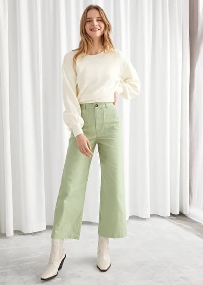 & Other Stories Wide Leg Cotton Canvas Trousers