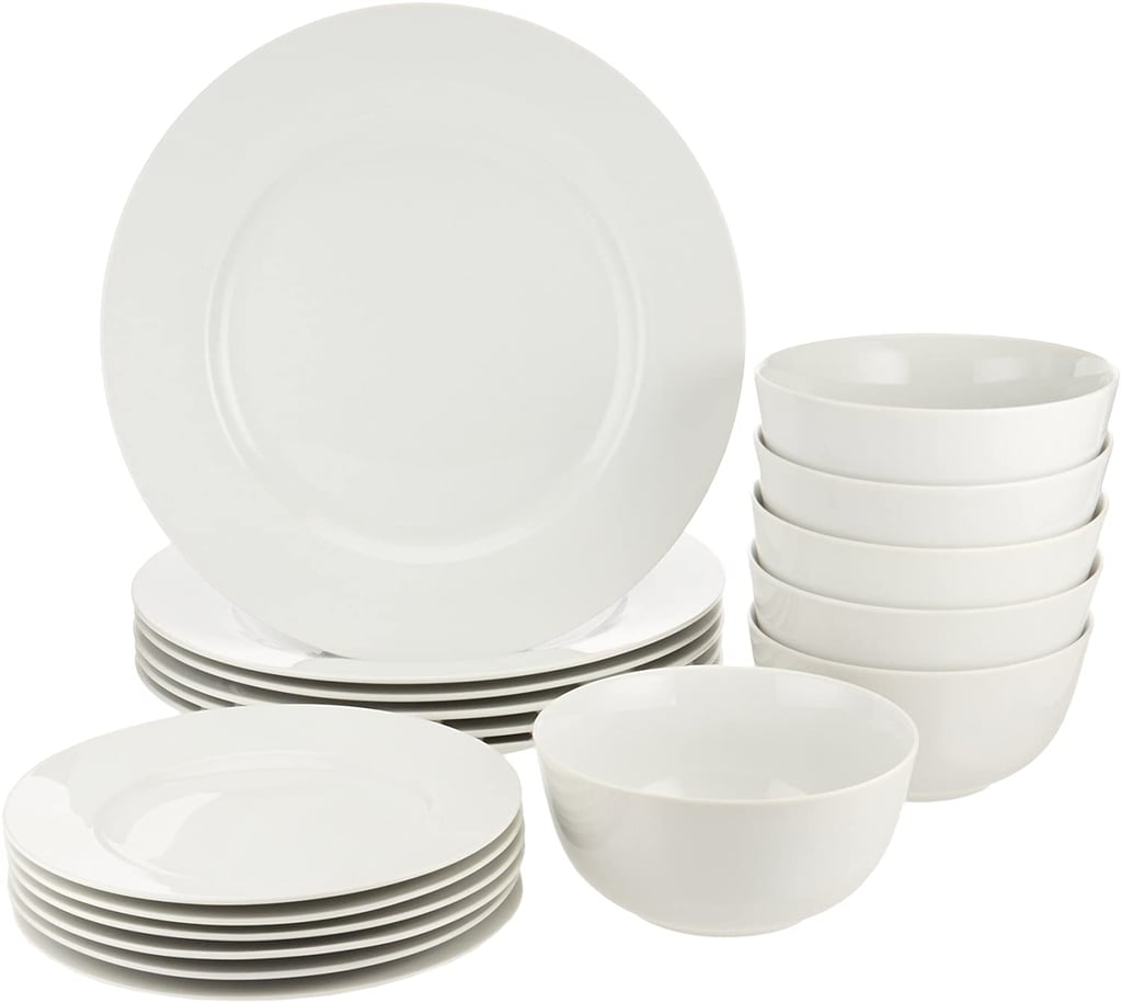 AmazonBasics 18-Piece White Kitchen Dinnerware Set