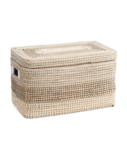 Natural Seagrass Striped Trunk With Lid