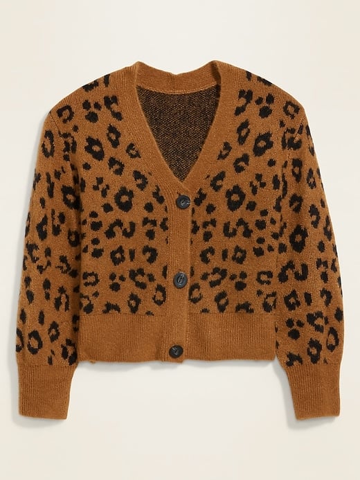 Cozy Leopard-Print V-Neck Cardigan Sweater