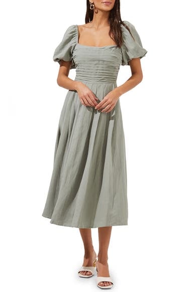 Astr the Label Pleated Bodice Bubble Sleeve Dress