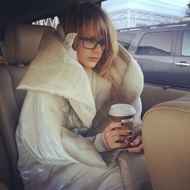 Taylor Swift stayed warm and cozy while traveling to the airport at 7 a.m.
Source: Instagram user taylorswift