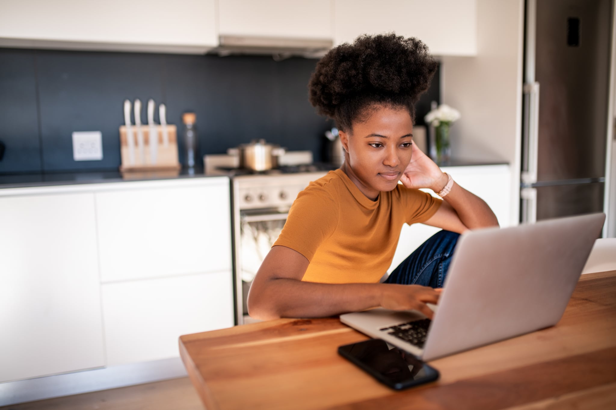 Young woman working from home