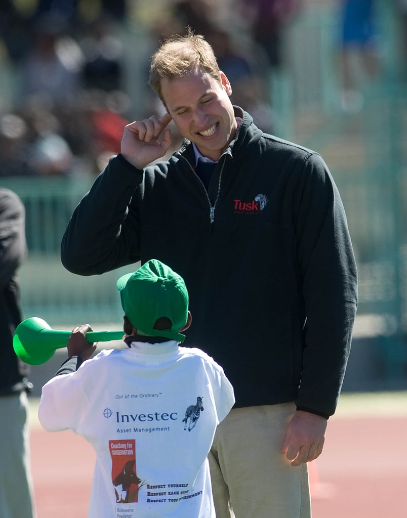 We can't get enough of this shot — Prince William adorably pretended to cover his ears while a little boy played the vuvuzela during a June 2010 visit to a sports stadium in Botswana.