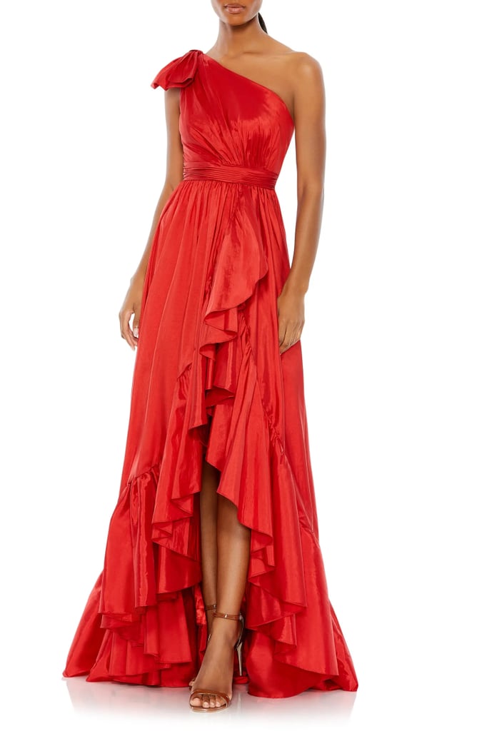 A Red Dress: Mac Duggal One Shoulder Ruffle Taffeta Gown