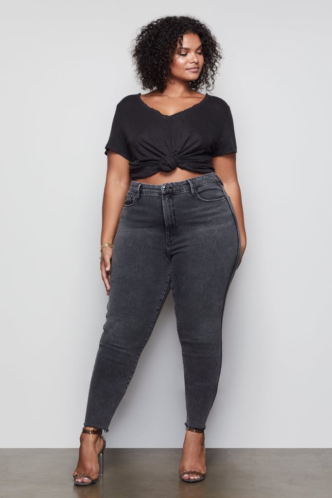 Good American Good Curve Skinny Raw Edge Jeans in BLACK074