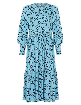 Finery London Animal Print Round Neck Tiered Dress