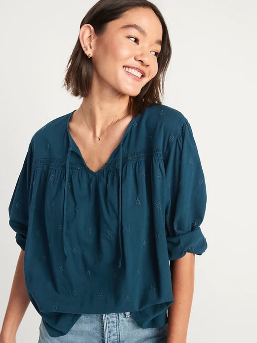 Old Navy Long-Sleeve Embroidered Poet Blouse