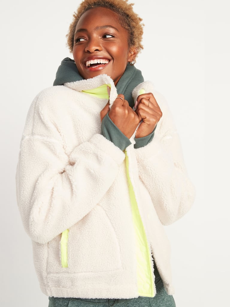Cozy Sherpa Snap-Front Flurry Crop Jacket