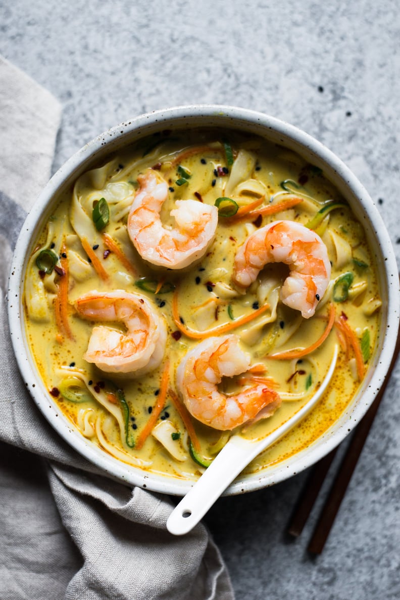 Yellow Curry Noodles With Pan-Fried Shrimp