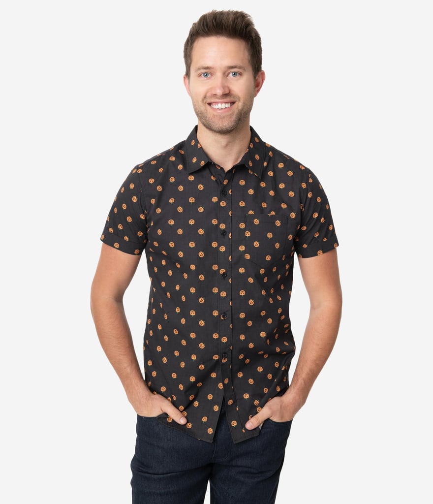 Unique Vintage Black and Orange Pumpkin Patch Men's Shirt