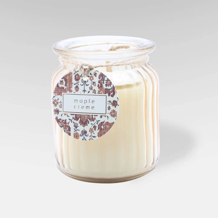 Maple Creme Ribbed Glass Jar Candle