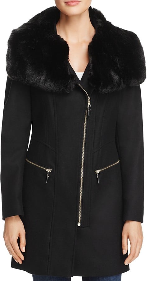 via spiga faux fur trim coat