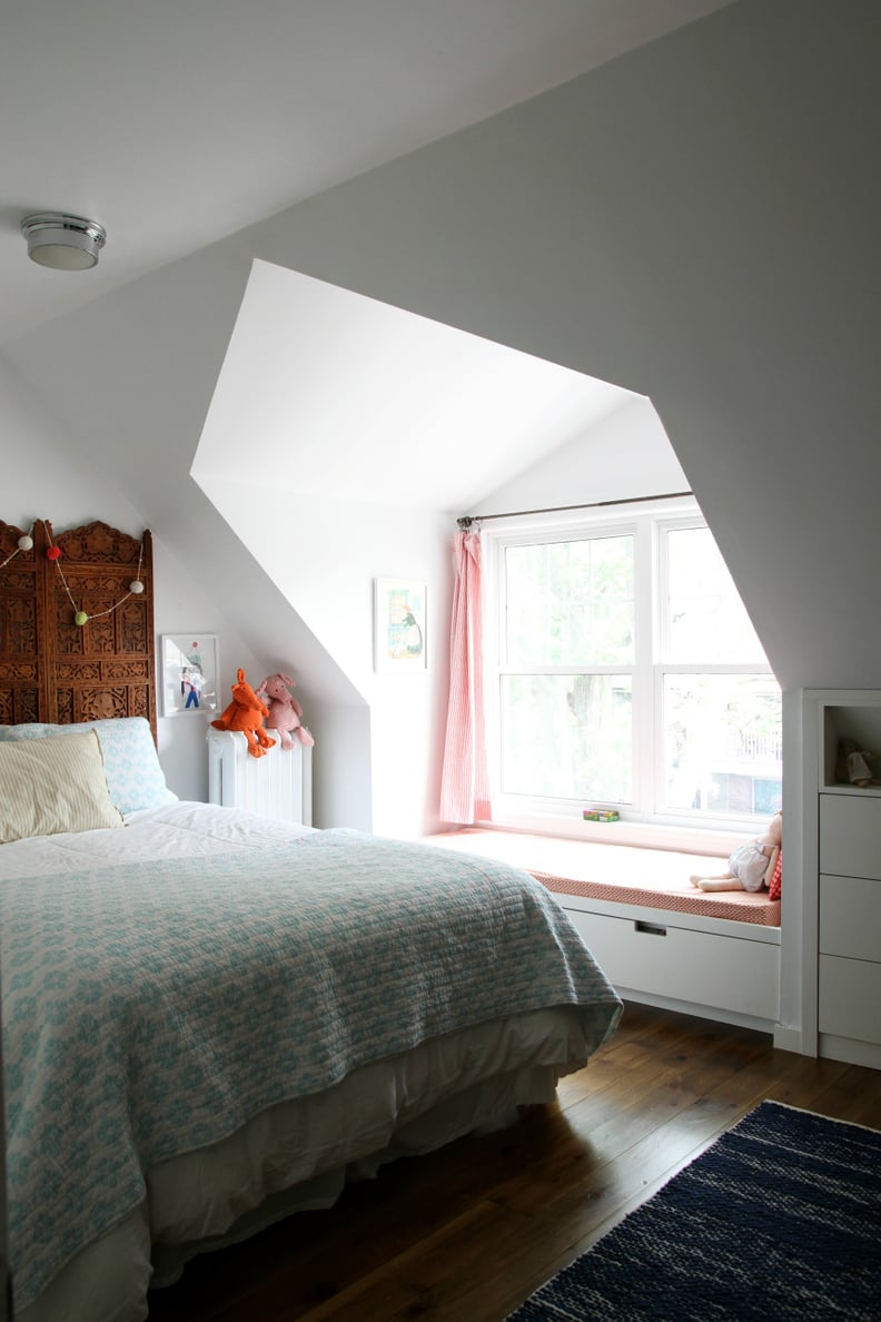 A window seat with drawers