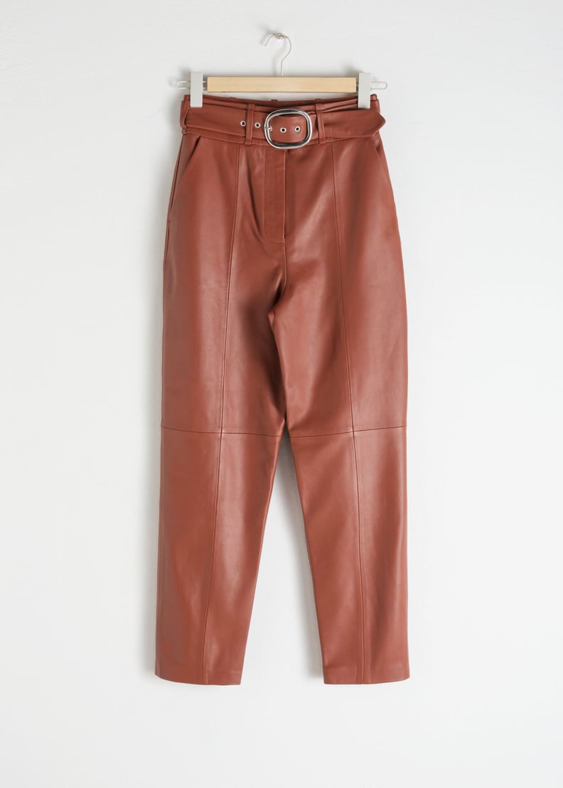 & Other Stories Belted Leather Pants in Rust