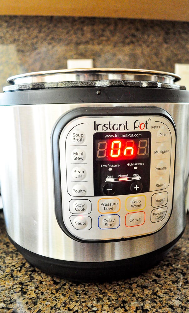 Set your Instant Pot on to sauté. Instant Pot Chicken and Dumplings