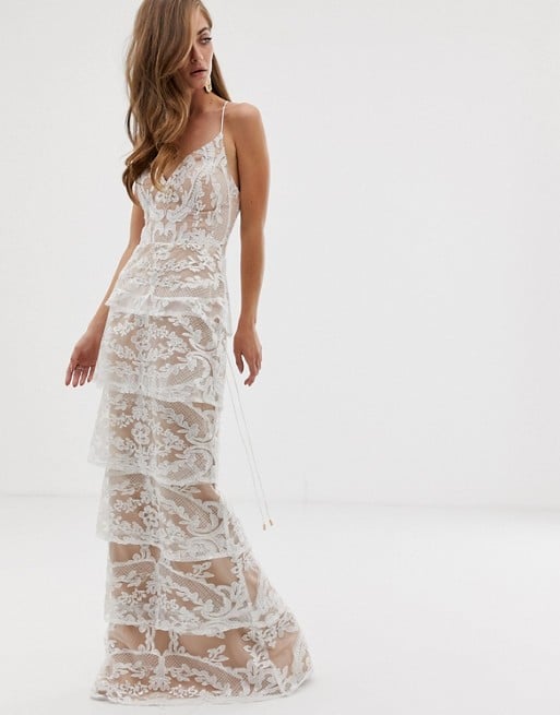 Bariano Tiered Contrast Lace Maxi Dress