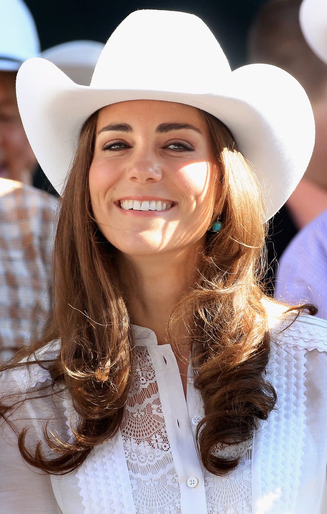 Later on the tour, Kate was given a pair of turquoise earrings made by local designer Corrie McLeod, and wore them straight away to the Calgary Stampede.
