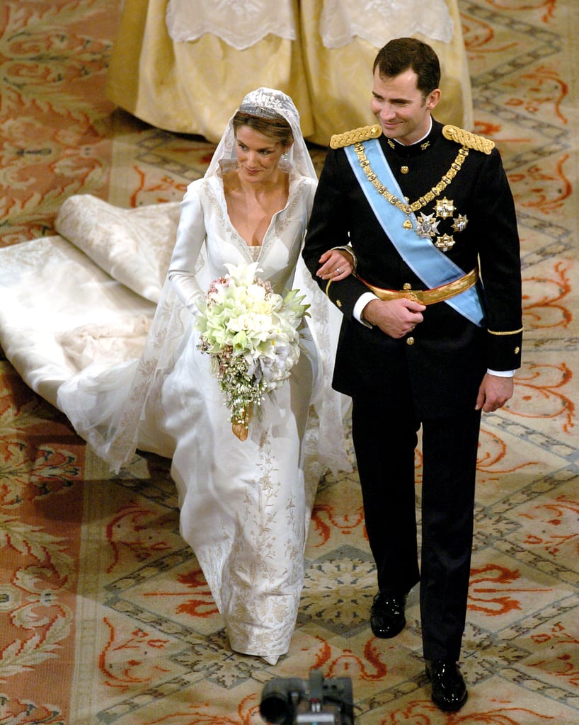 Letizia and Felipe were all smiles on their wedding day in Madrid in May 2004.