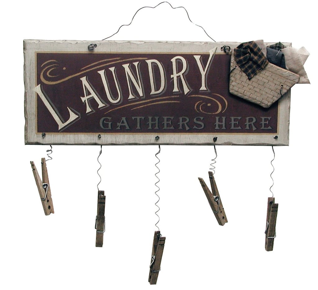 "Laundry Gathers Here" Clothespin Wooden Sign