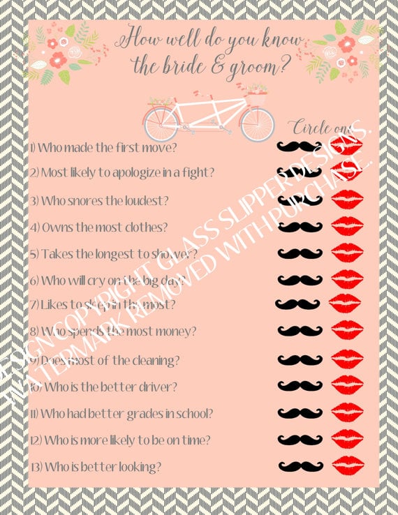 How Well Do You Know the Bride and Groom? Game Cheap Bridal Shower