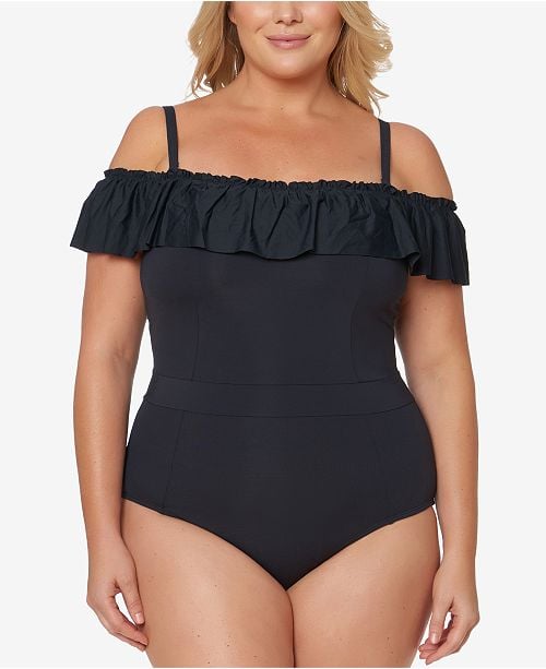 Bleu by Rod Beattie Off-The-Shoulder Ruffle One-Piece Swimsuit