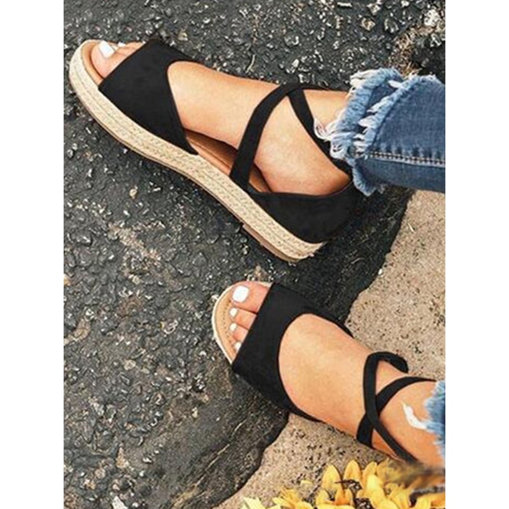 Flat Platform Espadrilles With Ankle 