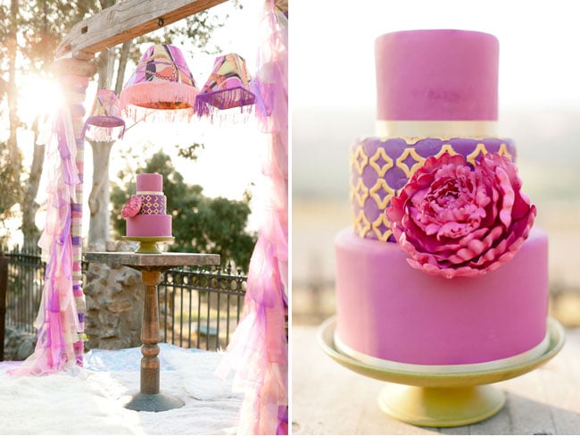 We can't get over how whimsical and stunning this vibrant purple cake is. 
Photo by Erin Hearts Court via Green Wedding Shoes