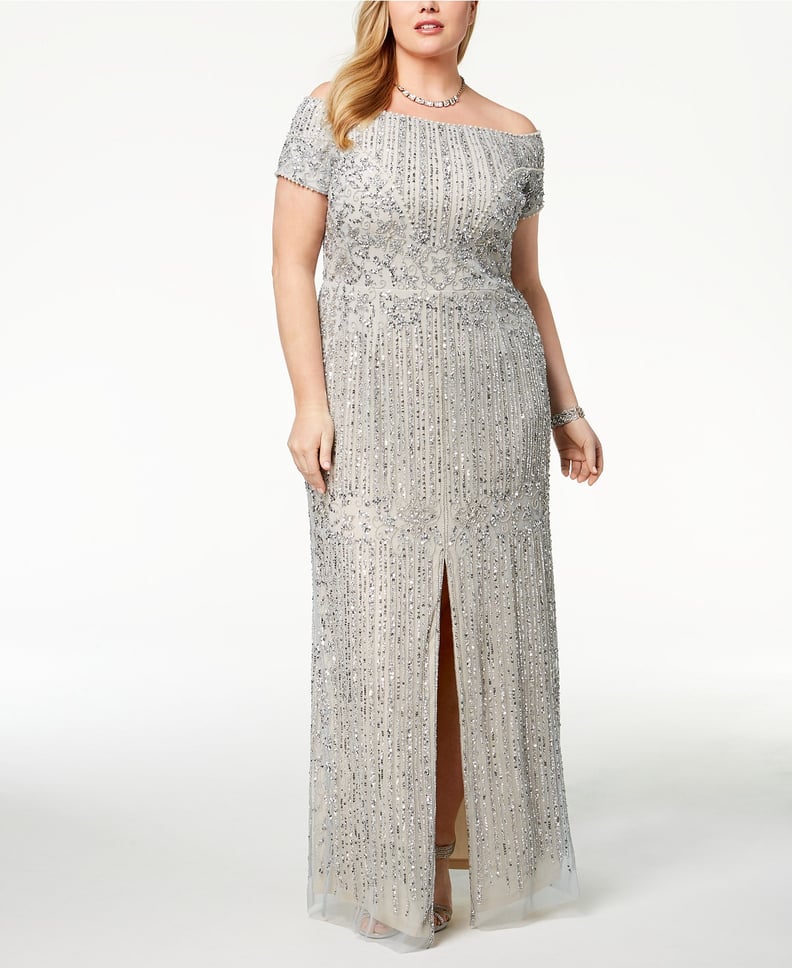 Adrianna Papell Embellished Off-the-Shoulder Gown